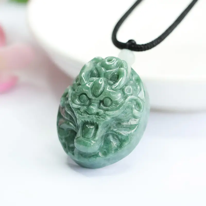 Jade Zodiac Dragon Pendant Green Natural Grade — feature 5