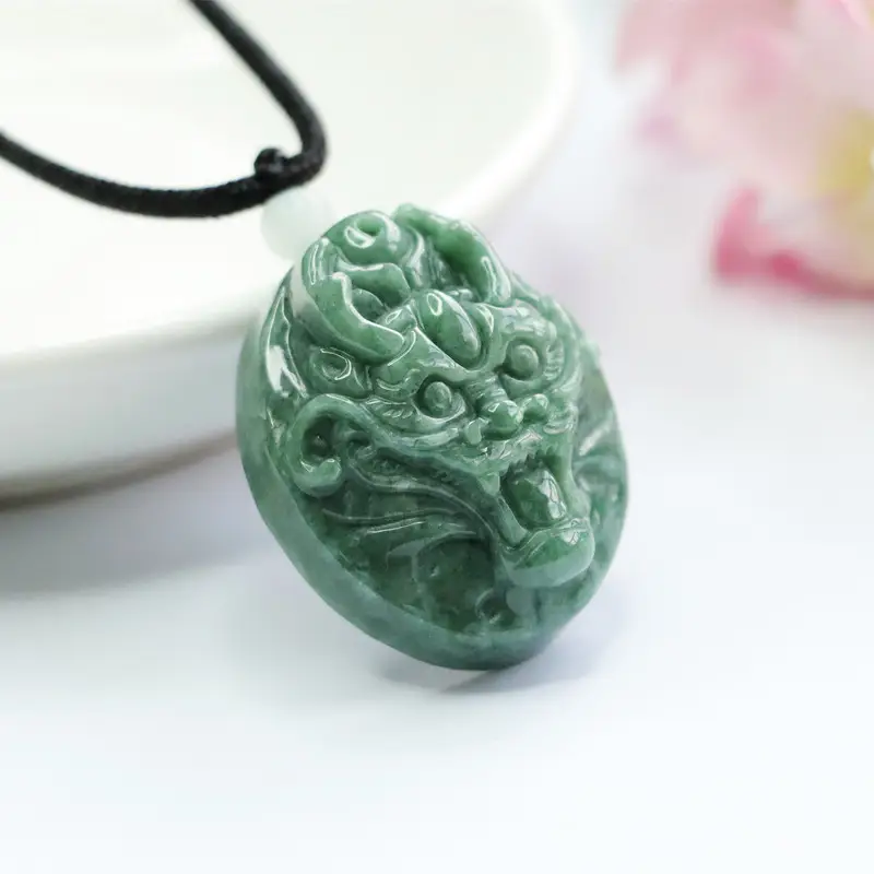 Jade Zodiac Dragon Pendant Green Natural Grade - Image 4