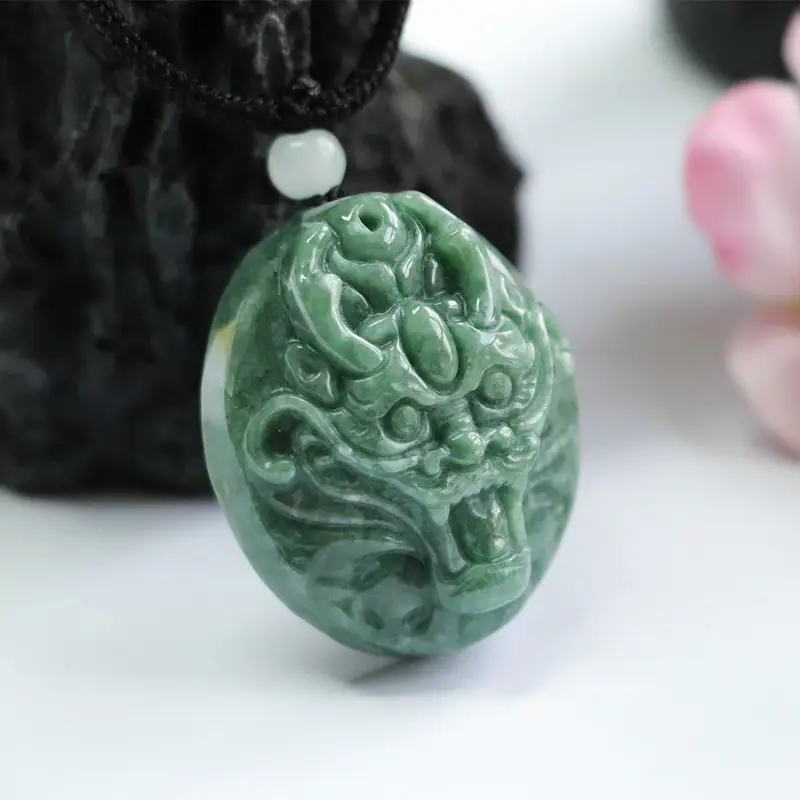 Jade Zodiac Dragon Pendant Green Natural Grade — feature 11