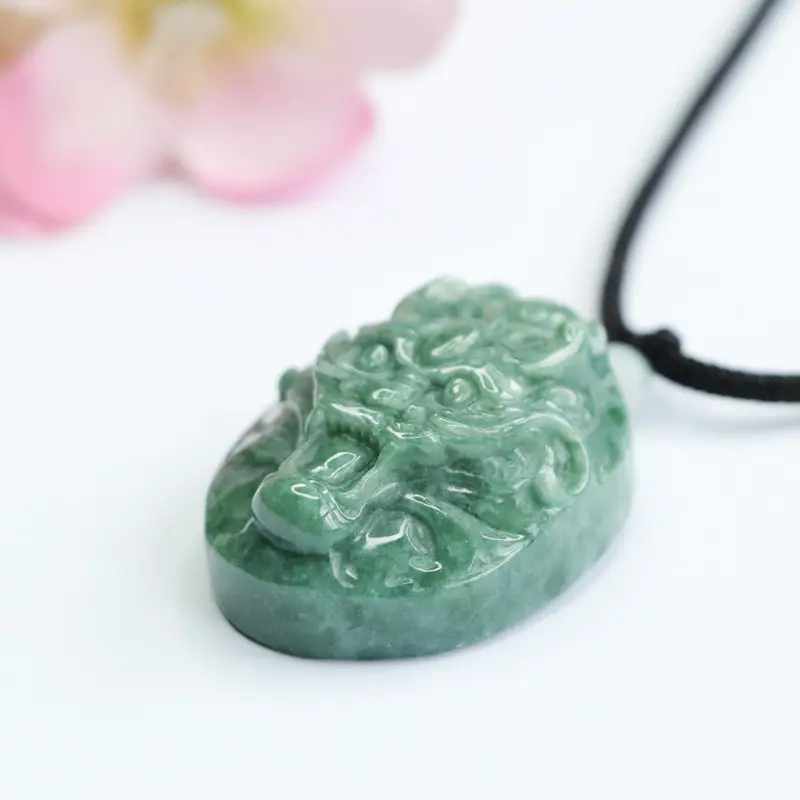 Jade Zodiac Dragon Pendant Green Natural Grade — feature 8