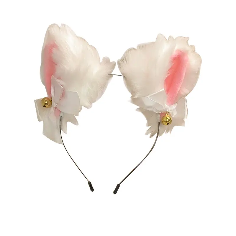 White Fox Headband with Pink Flower Decor - Image 16