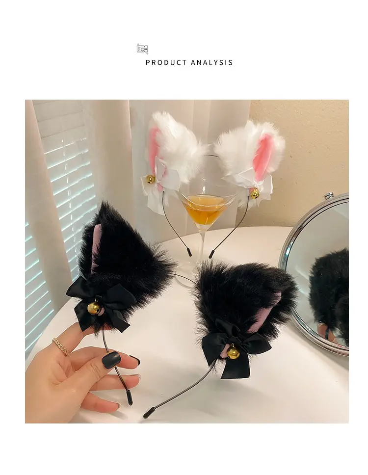 White Fox Headband with Pink Flower Decor — feature 2