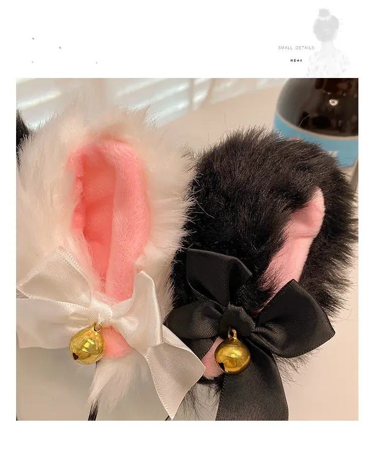 White Fox Headband with Pink Flower Decor — feature 6