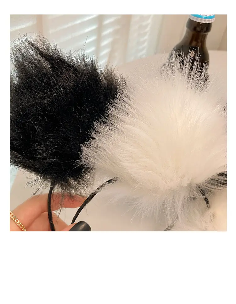 White Fox Headband with Pink Flower Decor — feature 7