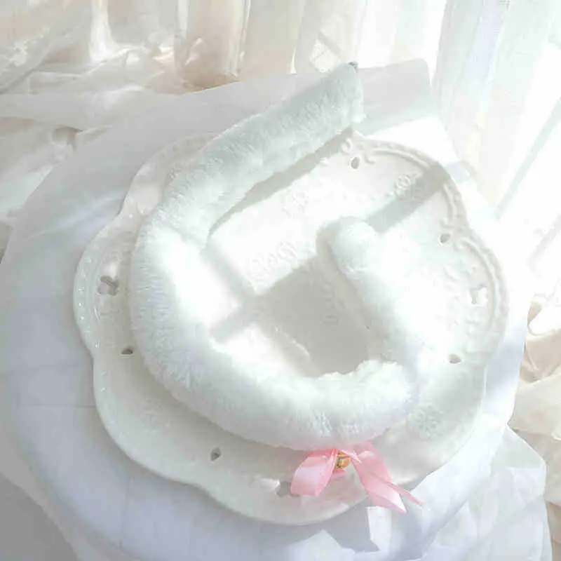 White Fox Headband with Pink Flower Decor - Image 10