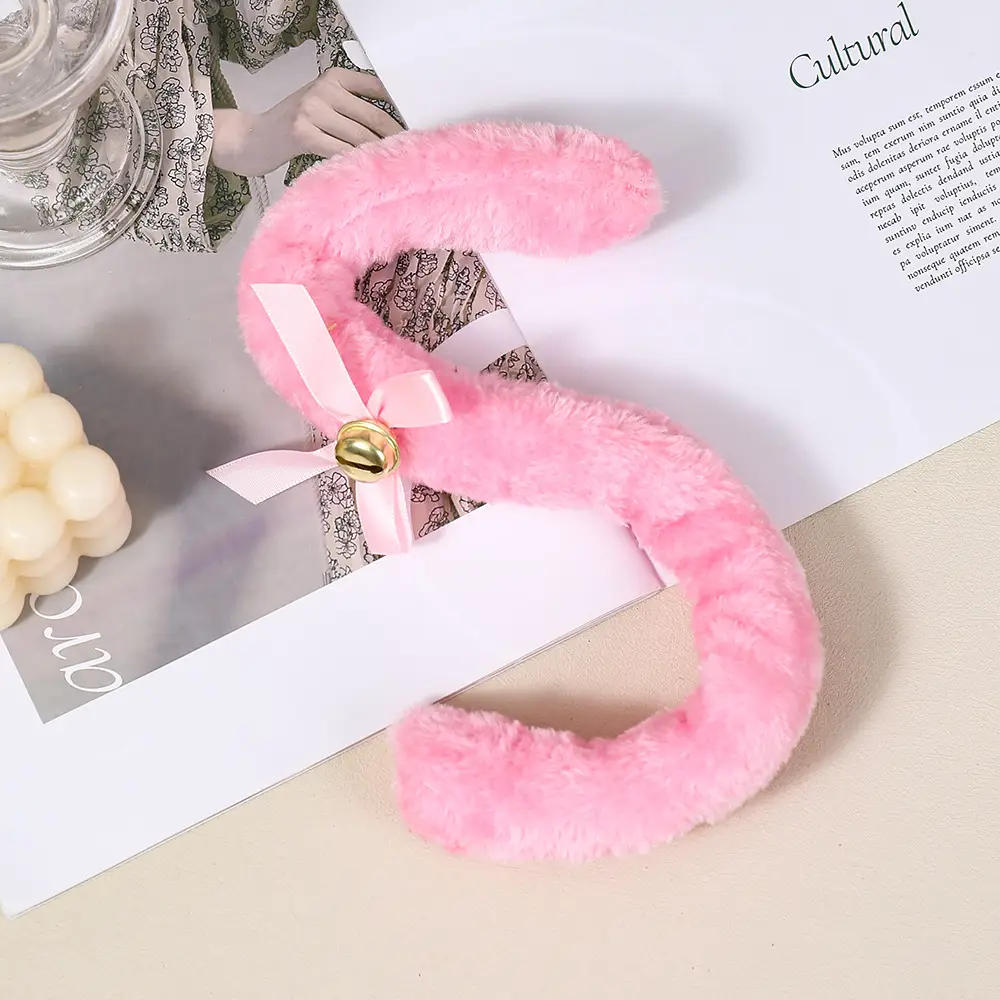White Fox Headband with Pink Flower Decor - Image 11