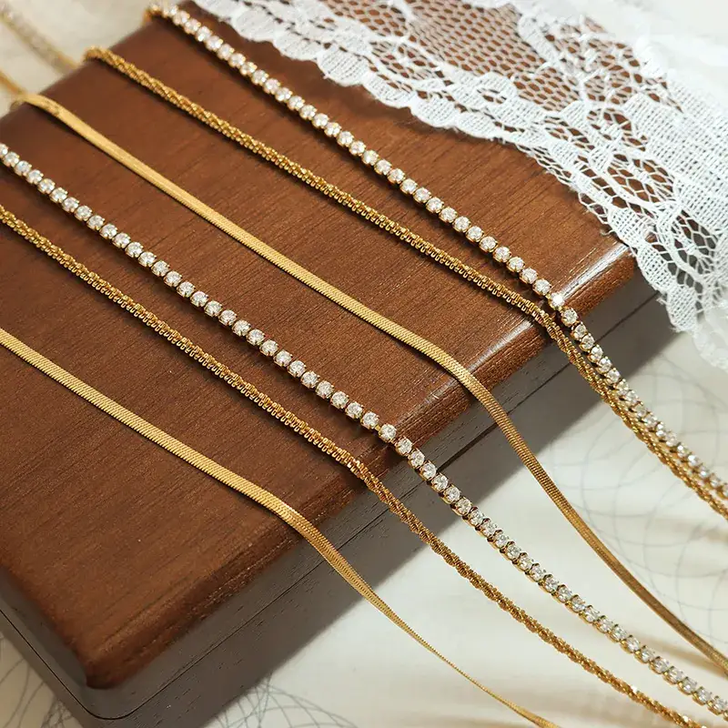 Gold Stacked Diamond Chain Necklace for Women - Image 3
