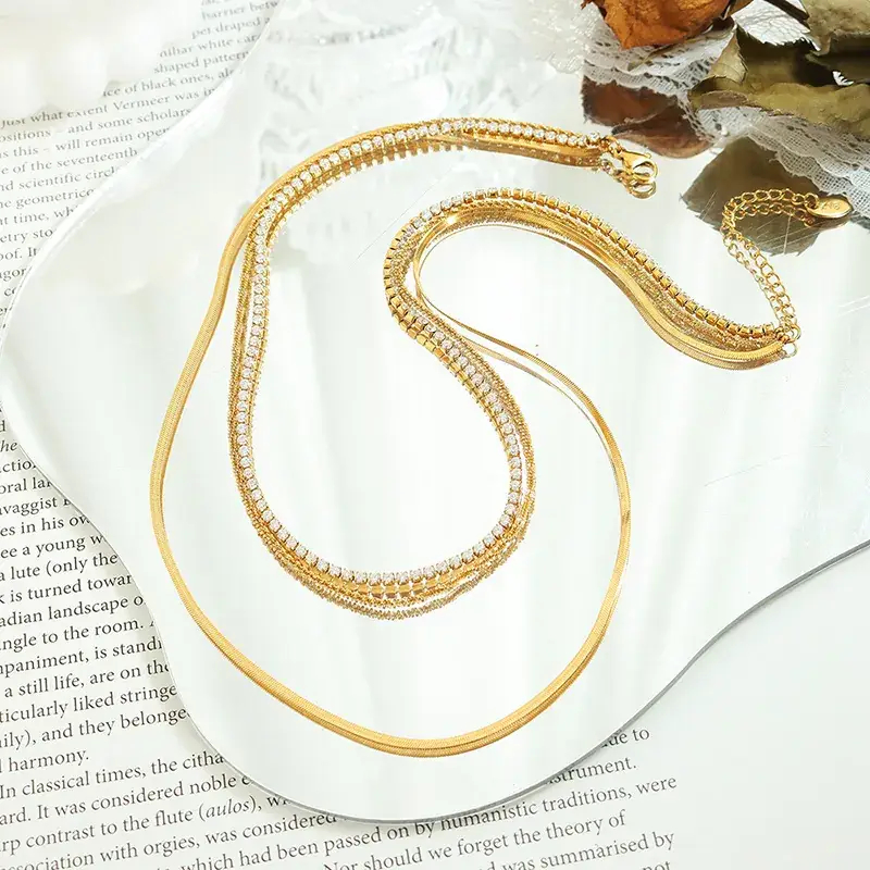 Gold Stacked Diamond Chain Necklace for Women - Image 4