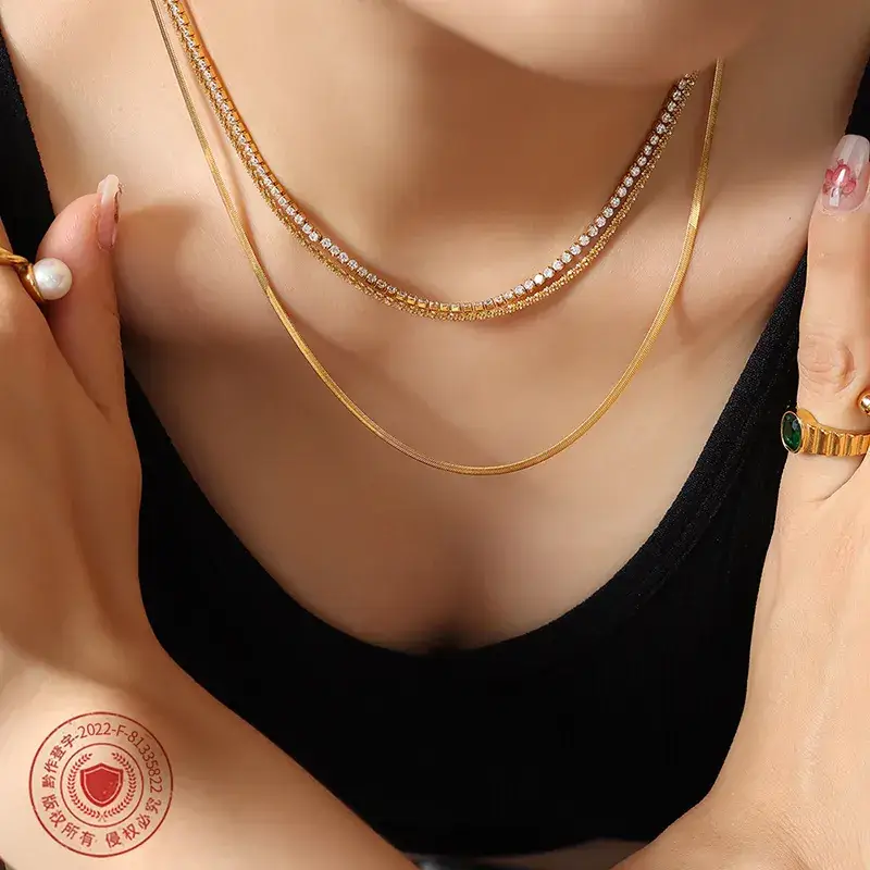 Gold Stacked Diamond Chain Necklace for Women - Image 5