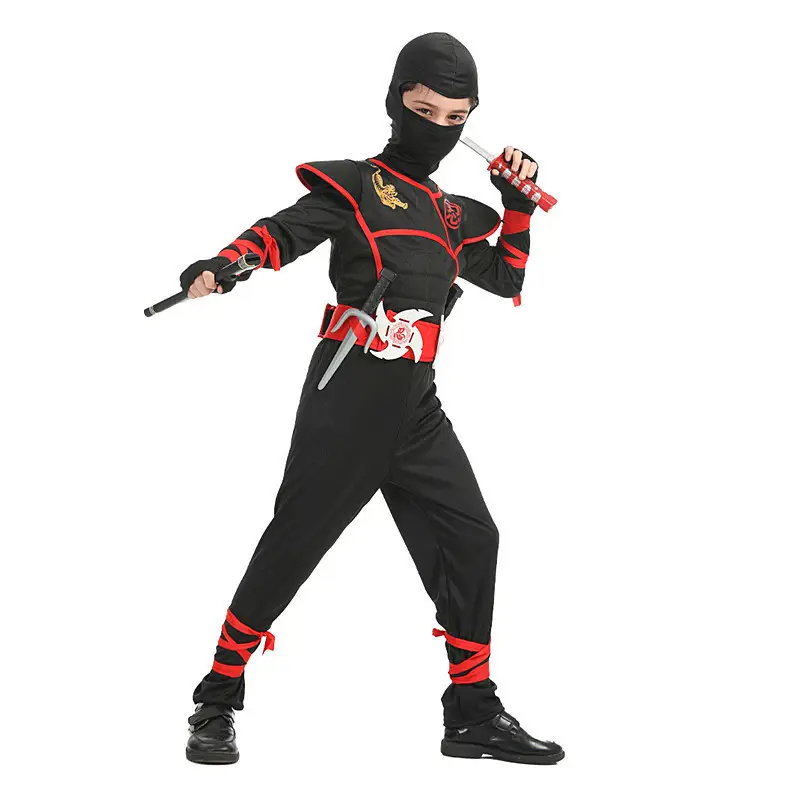 Japanese Ninja Cospaly Anime Samurai Kids Costume Black Red