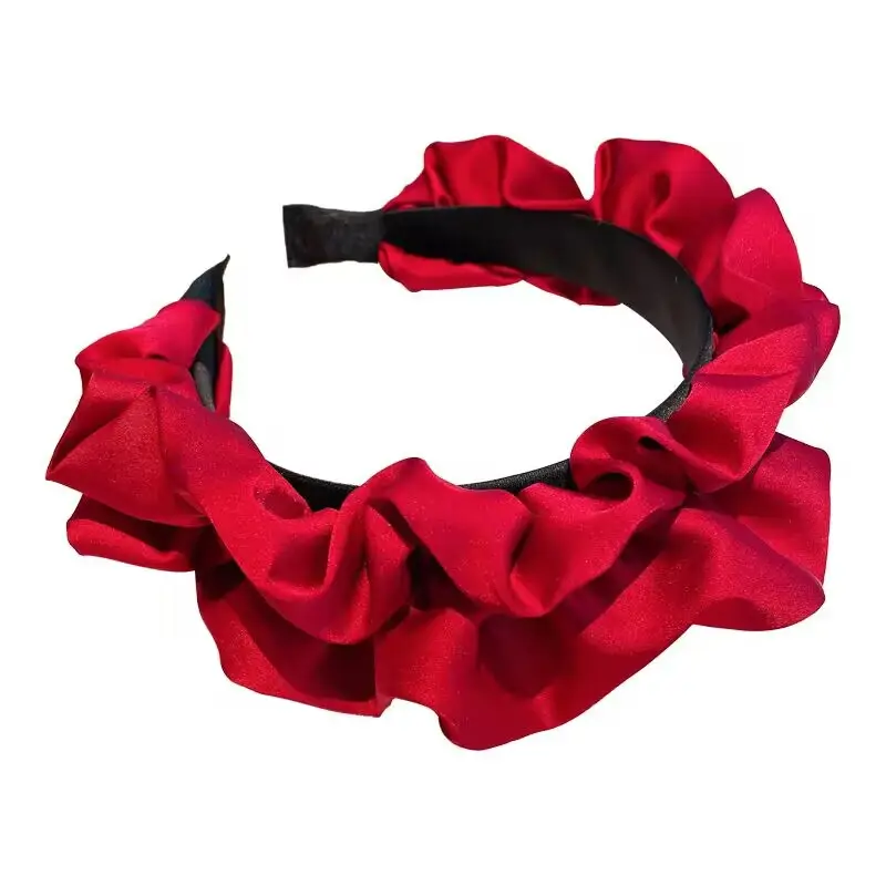 Women Satin Hair Hoop Wide Brim Red White - Image 14