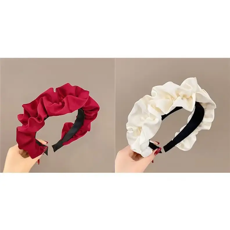 Women Satin Hair Hoop Wide Brim Red White - Image 2