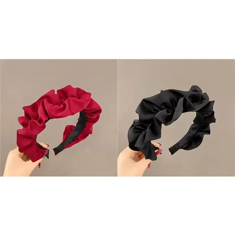 Women Satin Hair Hoop Wide Brim Red White - Image 3