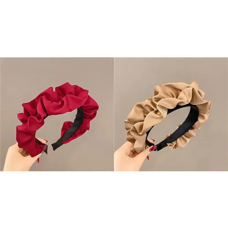 Women Satin Hair Hoop Wide Brim Red White - Image 4