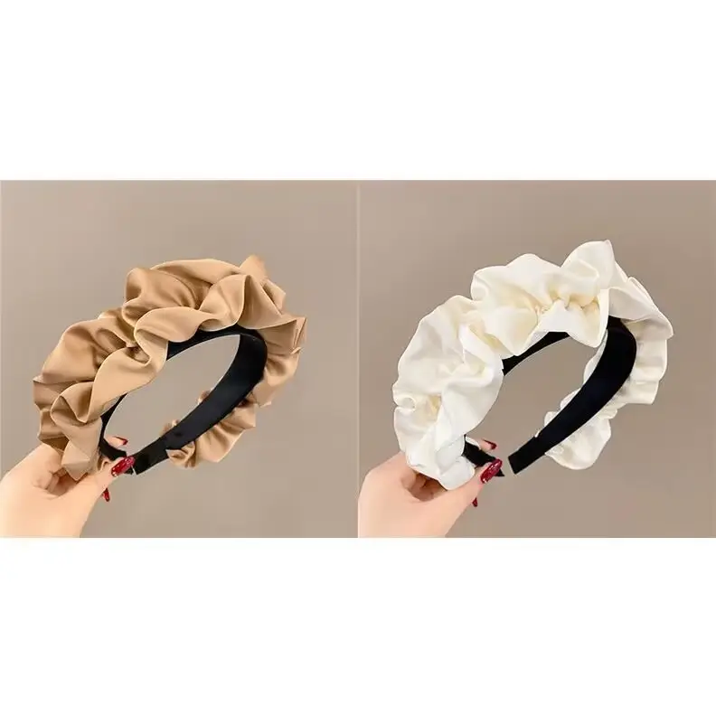 Women Satin Hair Hoop Wide Brim Red White - Image 5