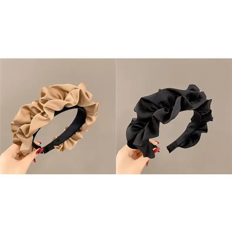 Women Satin Hair Hoop Wide Brim Red White - Image 6