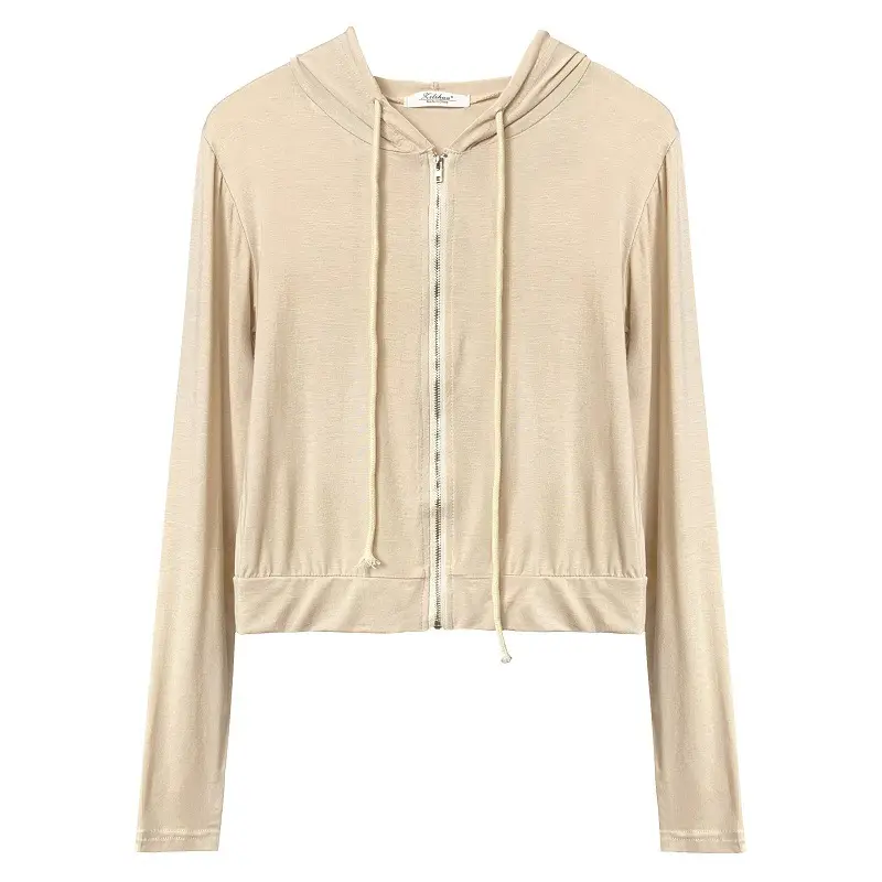Women's Beige Zipper Hoodie Vest Set - Image 13