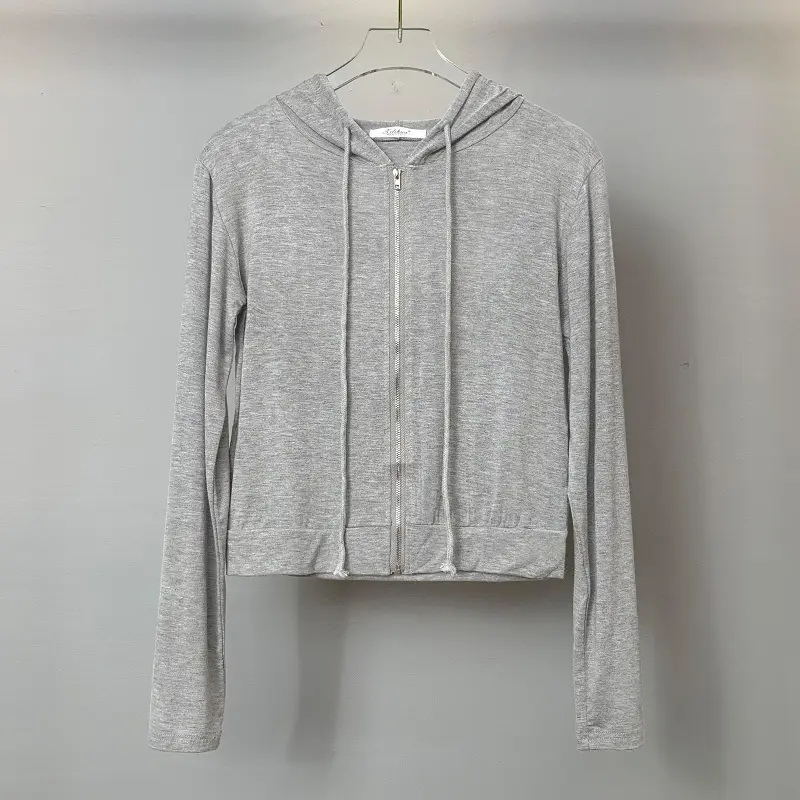 Women's Beige Zipper Hoodie Vest Set - Image 2