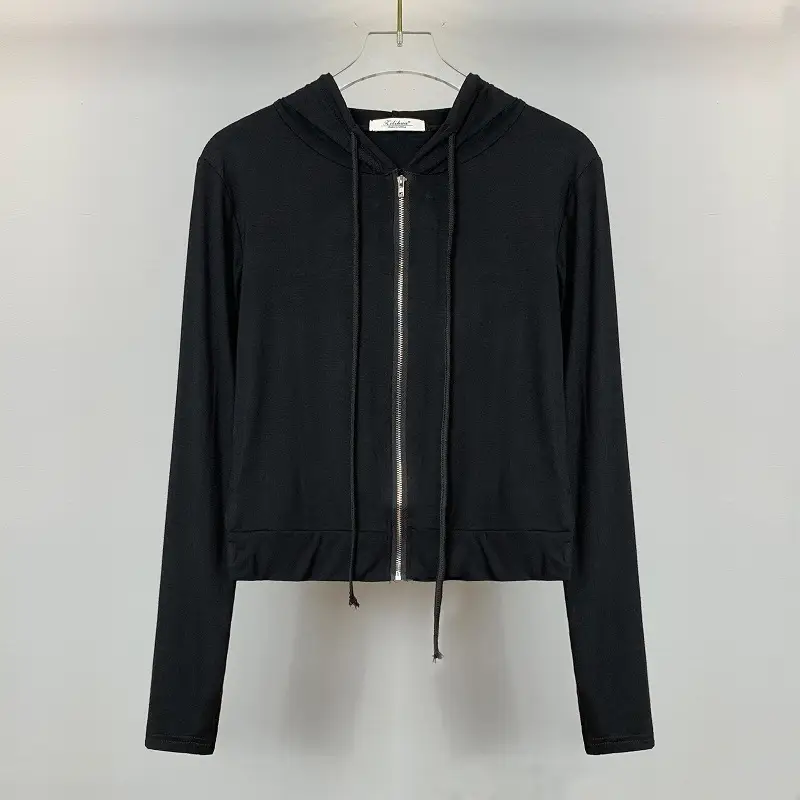 Women's Beige Zipper Hoodie Vest Set - Image 3