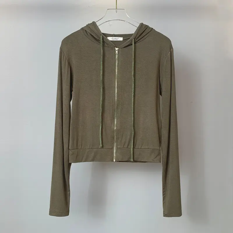 Women's Beige Zipper Hoodie Vest Set - Image 5