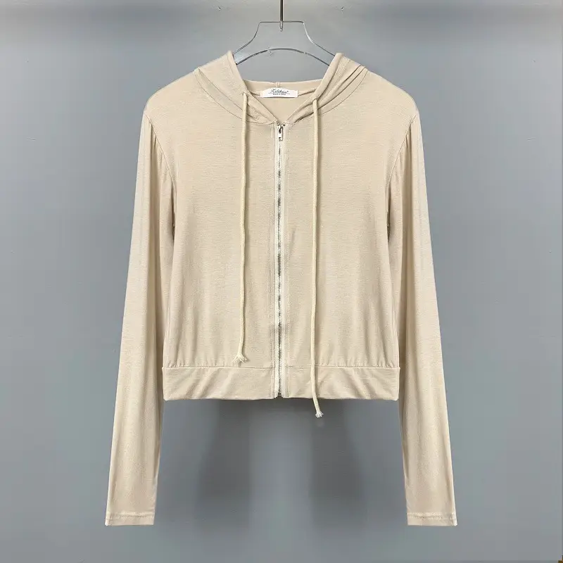 Women's Beige Zipper Hoodie Vest Set - Image 6