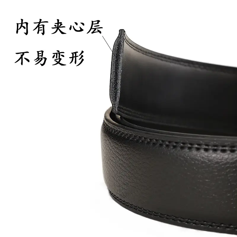 Men's Automatic Buckle Belt Black Cowhide Business Style - Image 5
