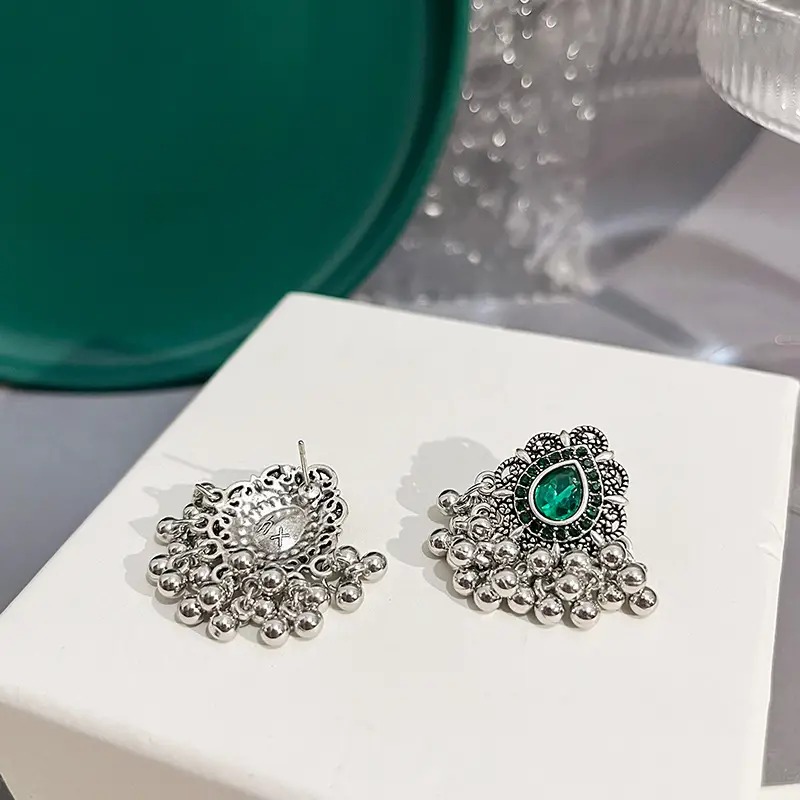 Retro Tassel Earrings Red Crystal Women