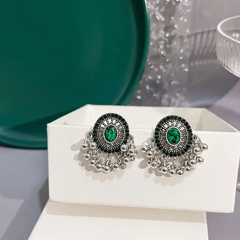 Retro Tassel Earrings Red Crystal Women