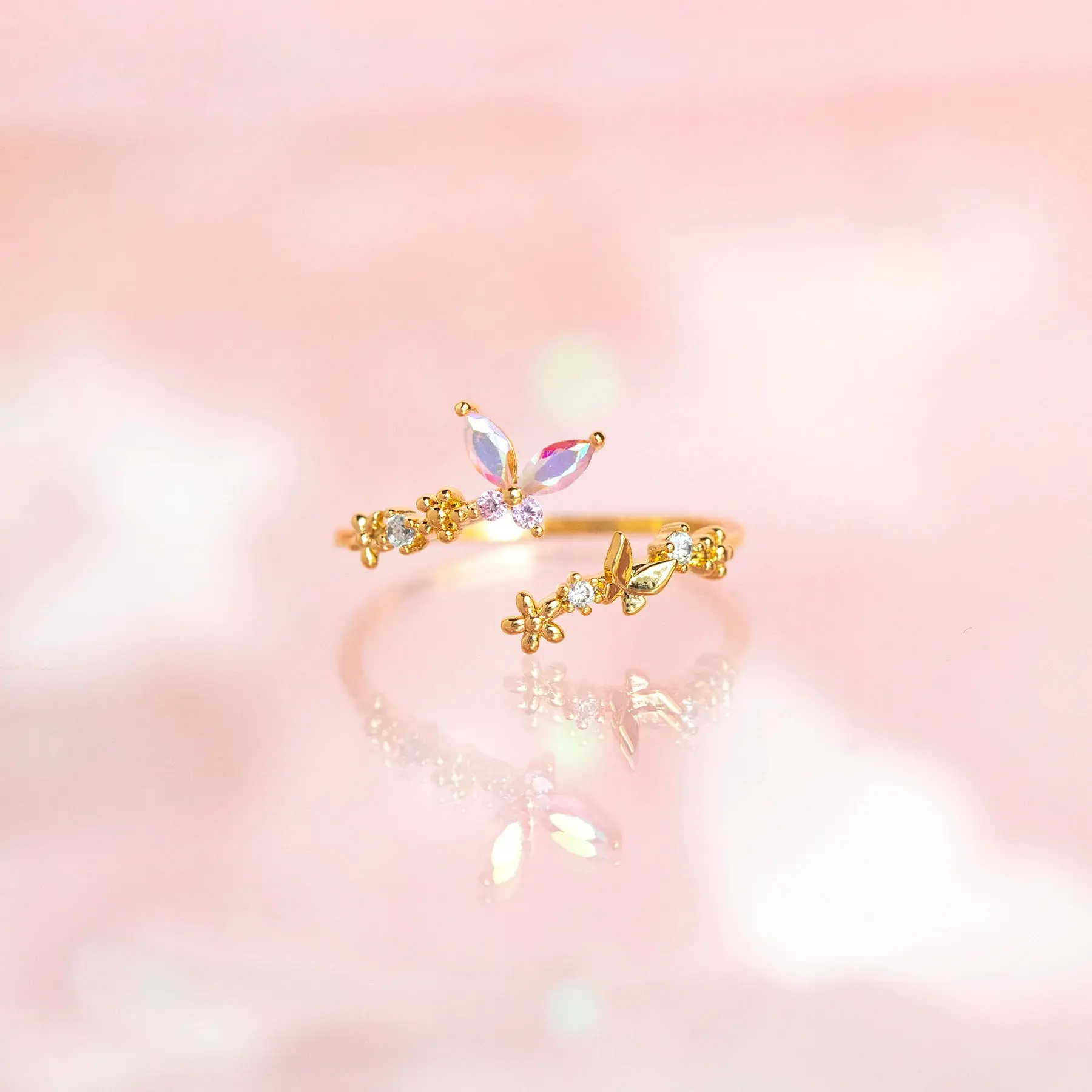 Golden Butterfly Open Ring for Women - Image 6