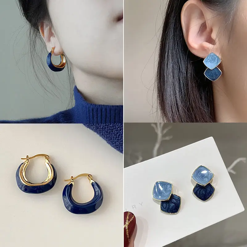French Retro Blue Square Earrings 2022 - Image 13