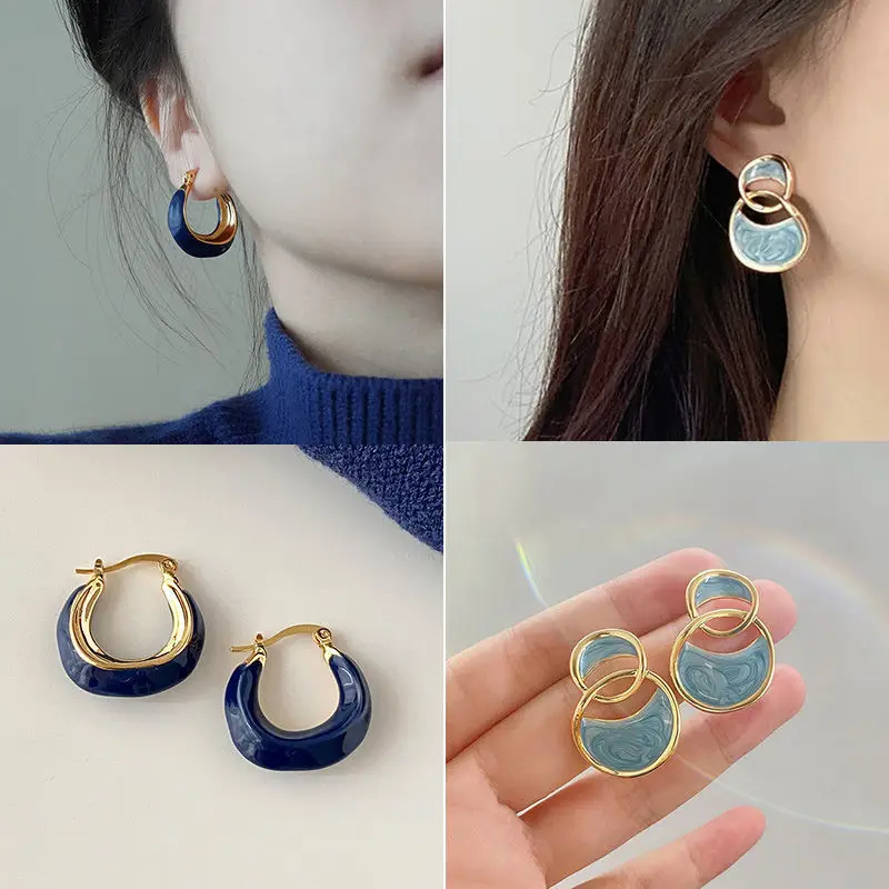 French Retro Blue Square Earrings 2022 - Image 15