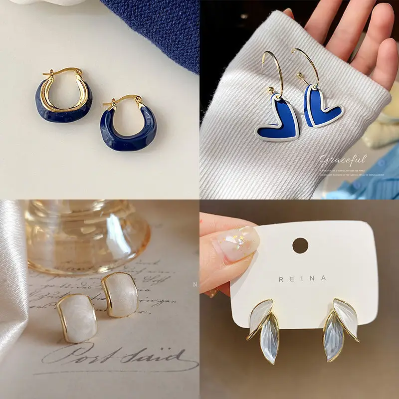 French Retro Blue Square Earrings 2022 - Image 4
