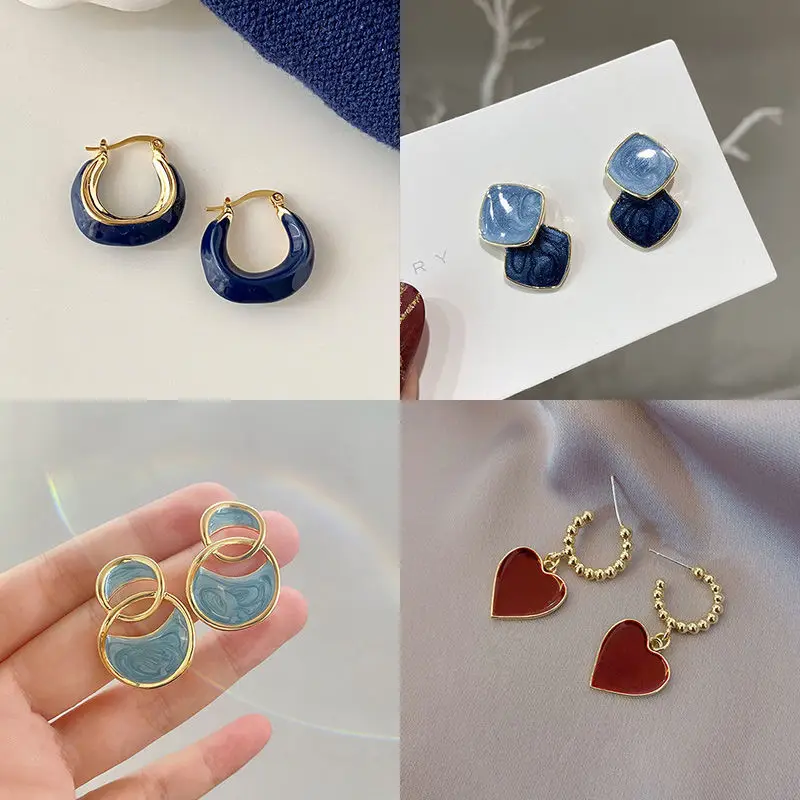 French Retro Blue Square Earrings 2022 - Image 5