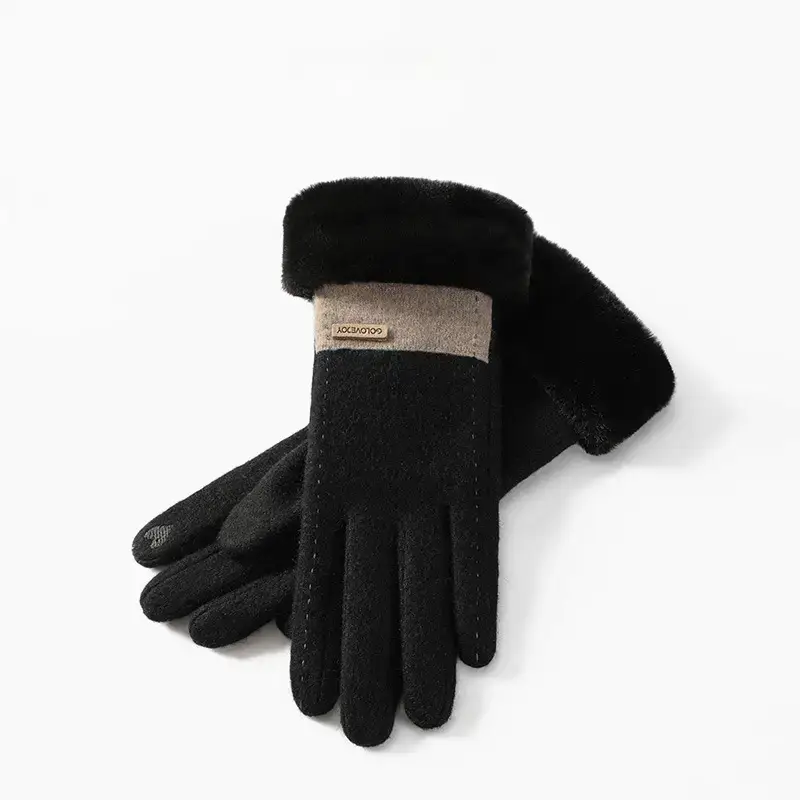 Women Winter Black Fleece Touch Screen Gloves - Image 2