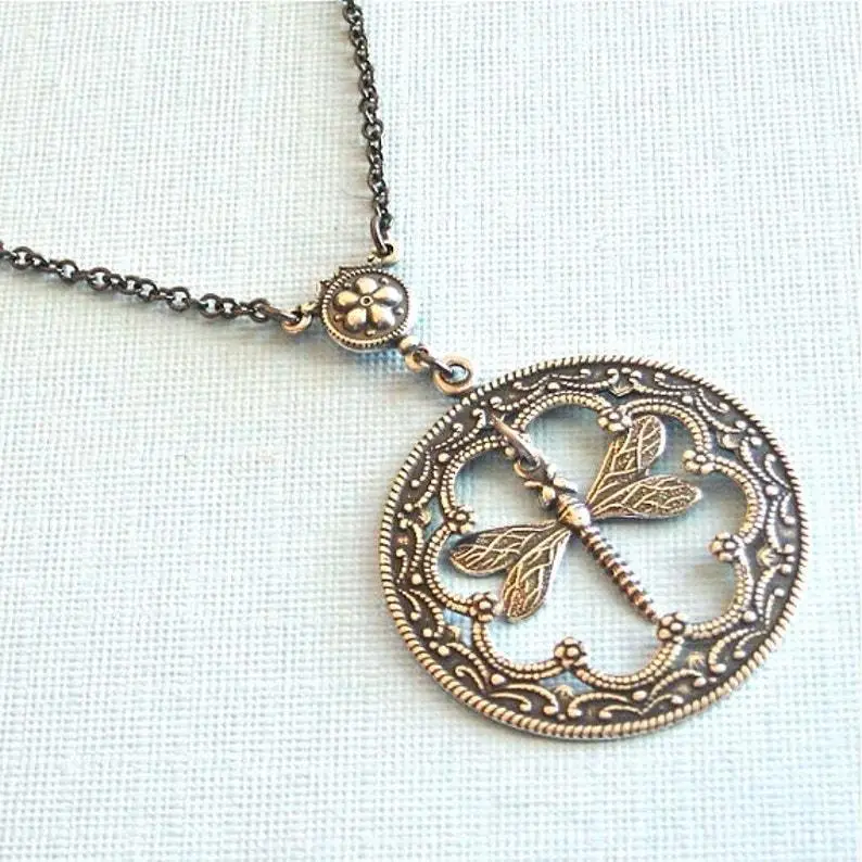 European & American Jewelry: Hollow Dragonfly Pendant Necklace - Image 3