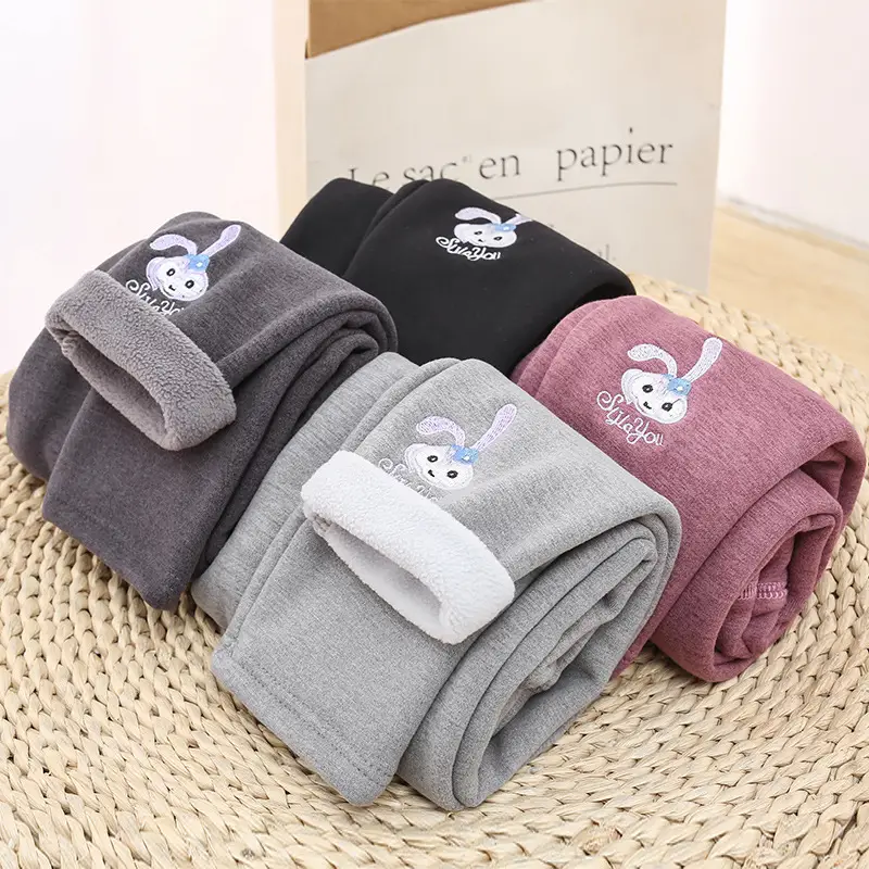 Children's Fleece Leggings with Embroidered Bunny Design