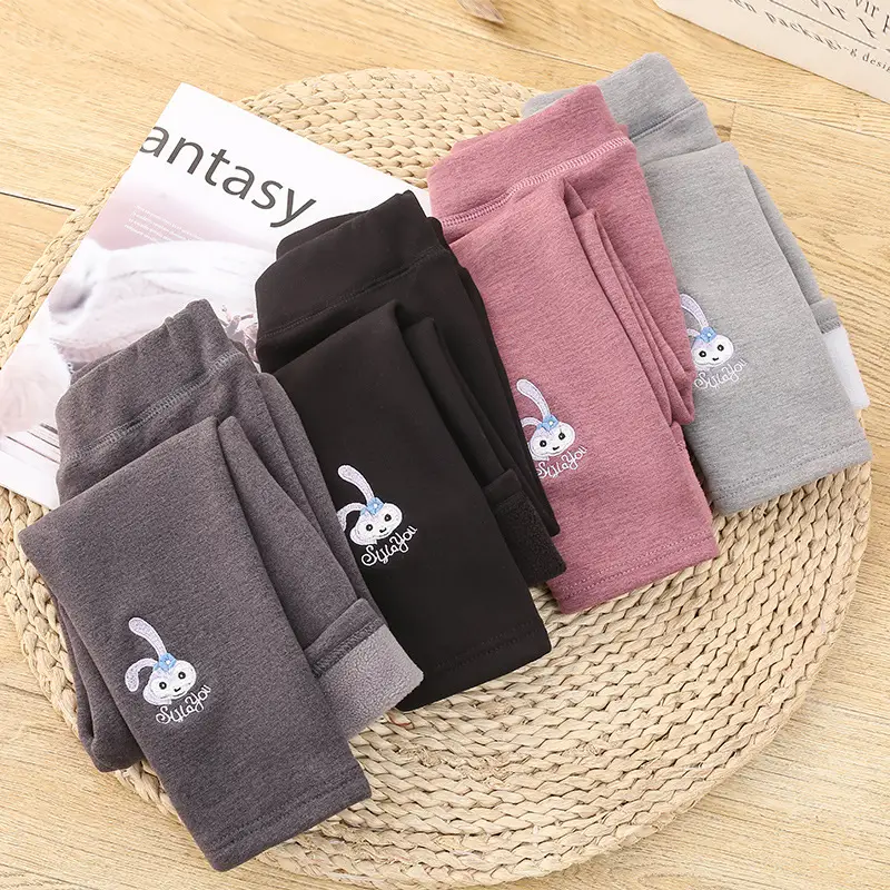 Children's Fleece Leggings with Embroidered Bunny Design