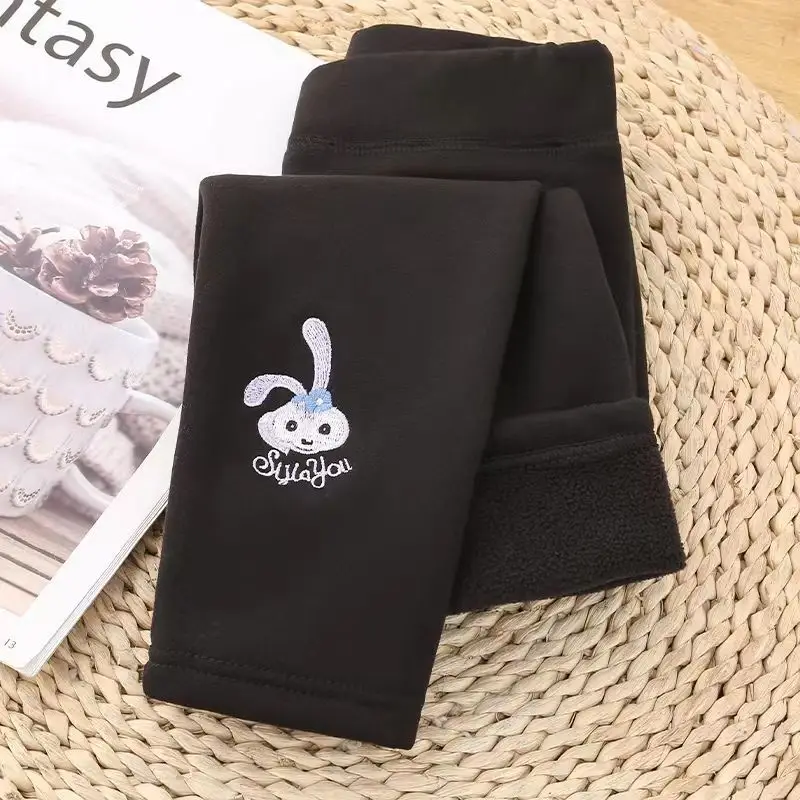 Children's Fleece Leggings with Embroidered Bunny Design