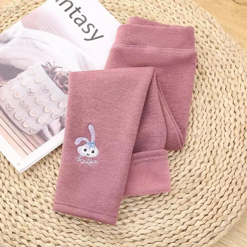 Children's Fleece Leggings with Embroidered Bunny Design
