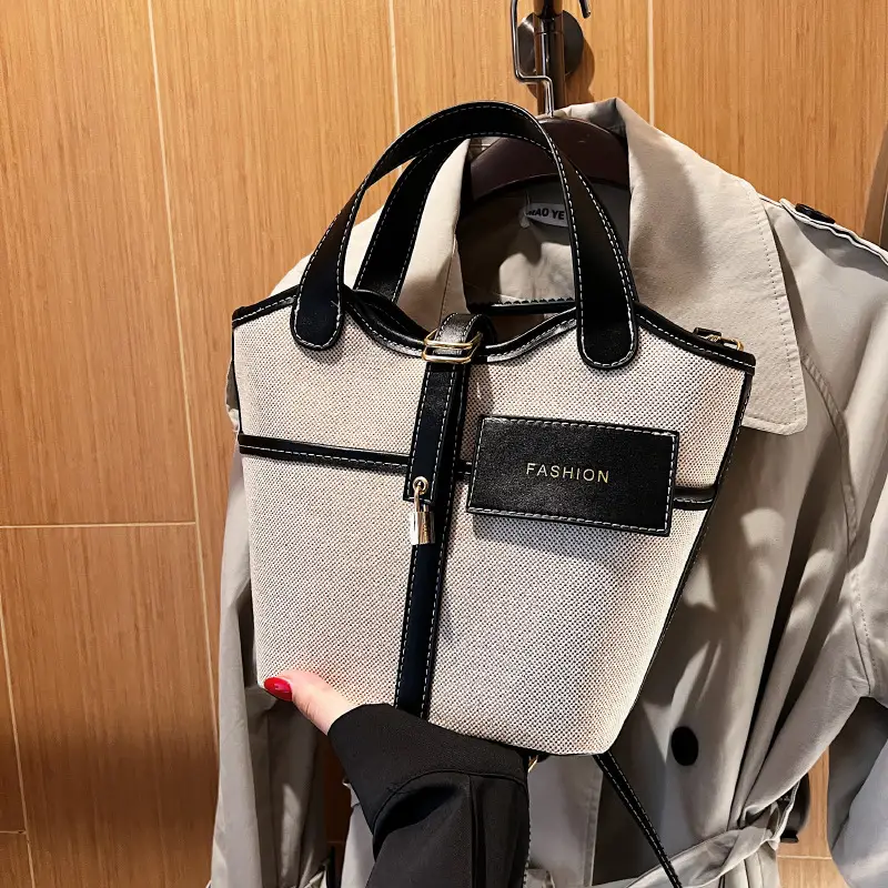 Canvas Bag for Women 2026 New Niche Design Handbag Bucket Bag Retro Fashion Tote Shoulder Crossbody Bag