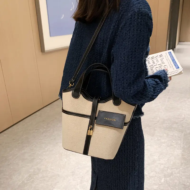 Canvas Bag for Women 2026 New Niche Design Handbag Bucket Bag Retro Fashion Tote Shoulder Crossbody Bag