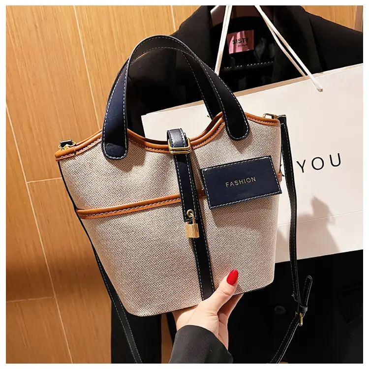 Canvas Bag for Women 2026 New Niche Design Handbag Bucket Bag Retro Fashion Tote Shoulder Crossbody Bag