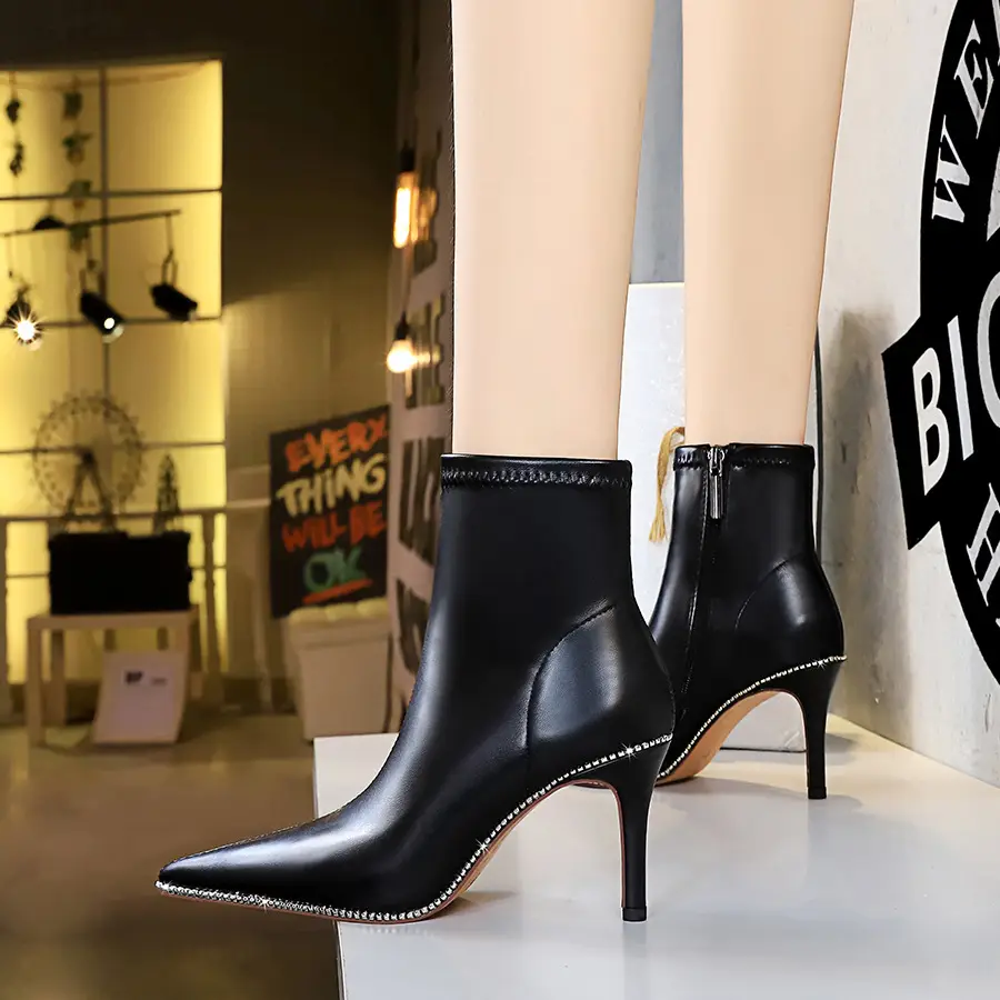 Black Pointed Heel Ankle Boots for Women - Image 17