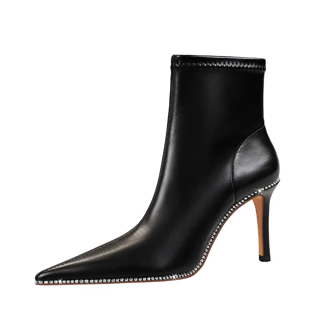 Black Pointed Heel Ankle Boots for Women - Image 18