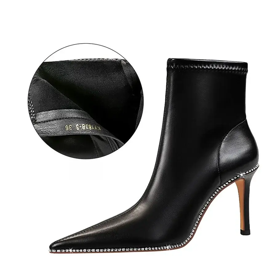 Black Pointed Heel Ankle Boots for Women - Image 11