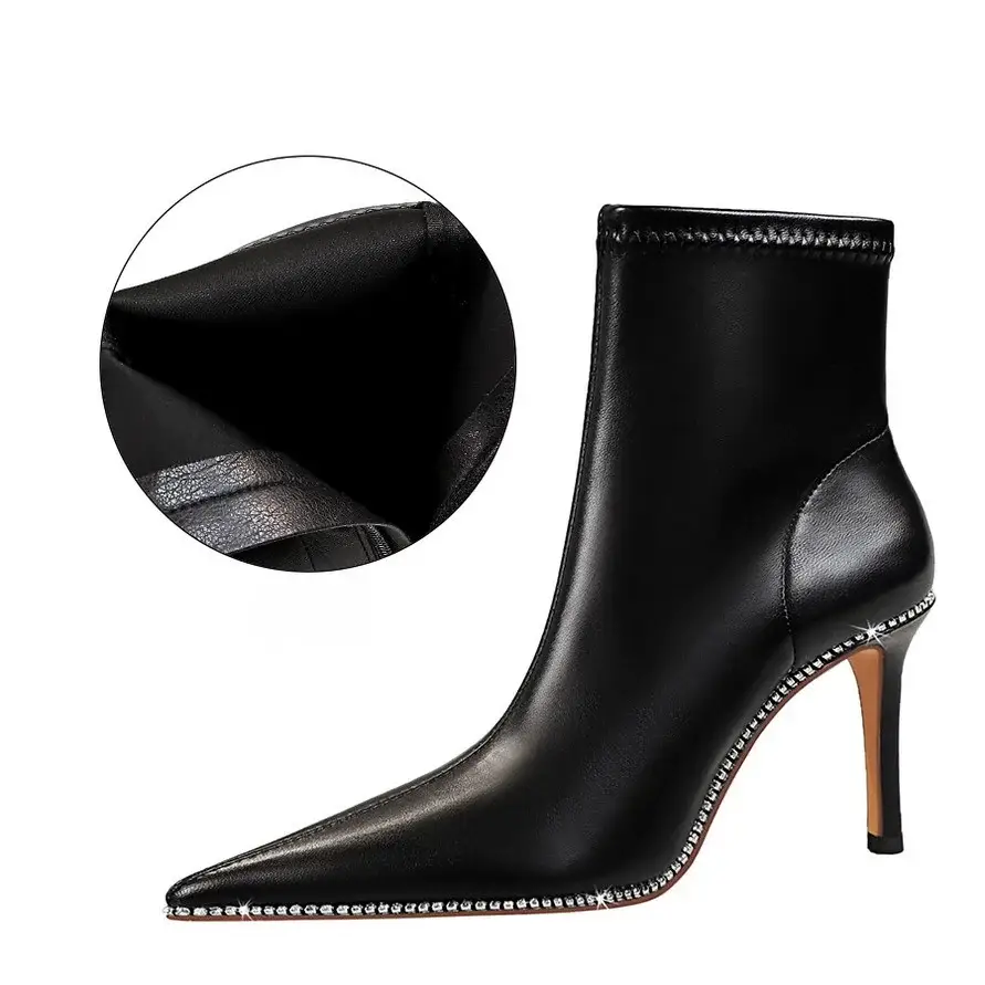 Black Pointed Heel Ankle Boots for Women - Image 4