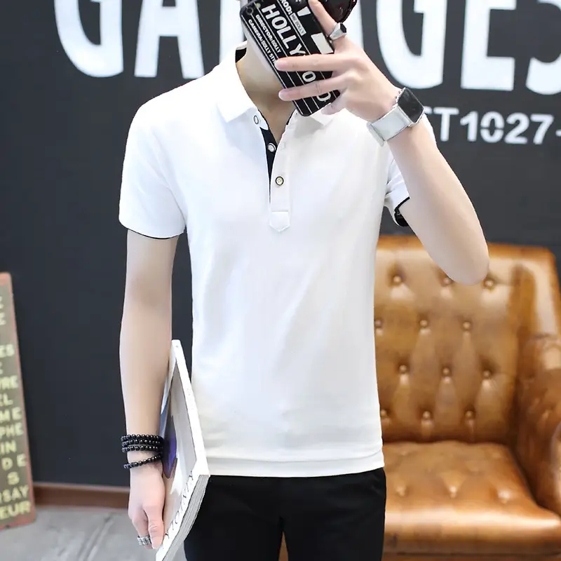 Men's Black Polo T-Shirt Collar Casual Summer - Image 2