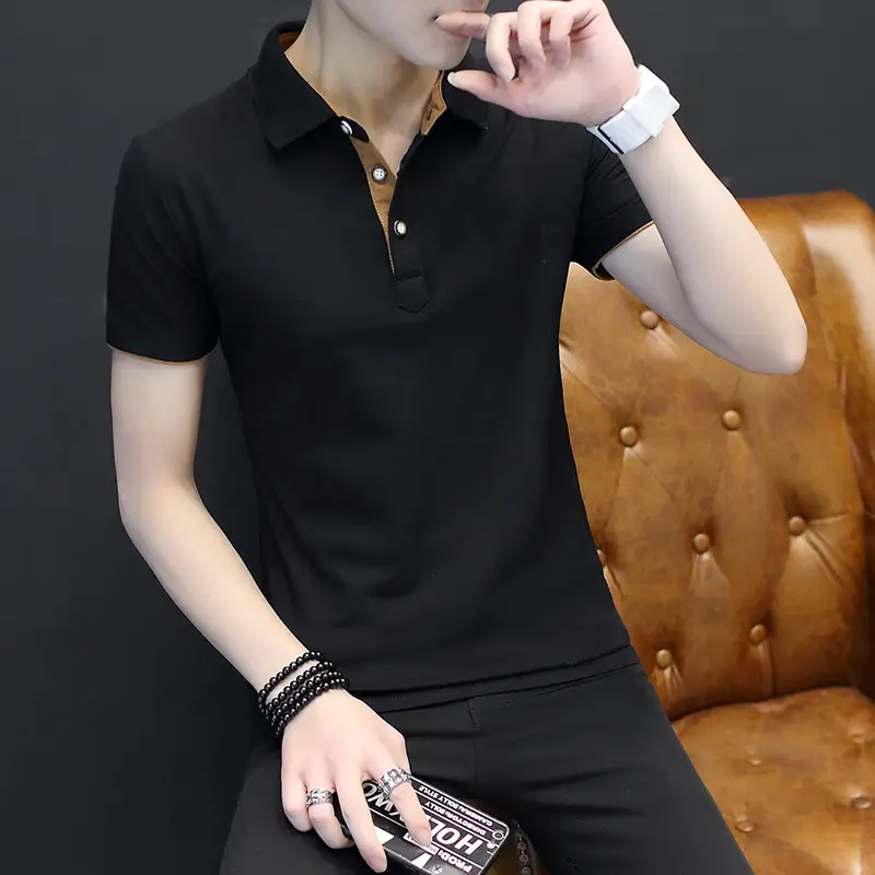 Men's Black Polo T-Shirt Collar Casual Summer - Image 13