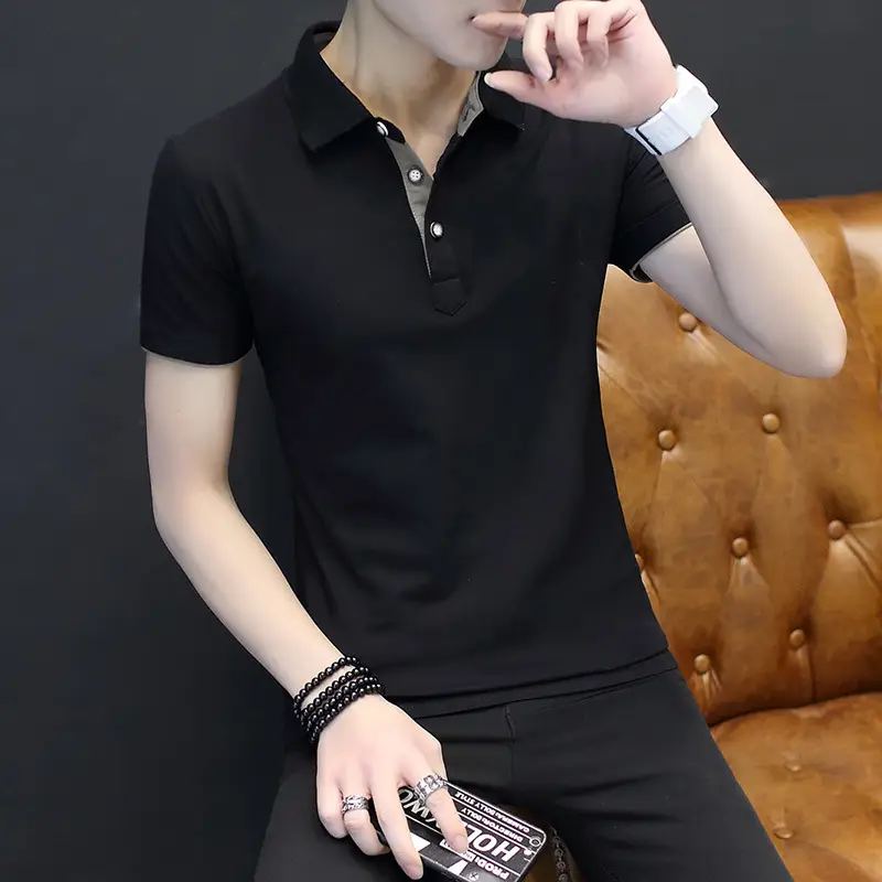 Men's Black Polo T-Shirt Collar Casual Summer - Image 3