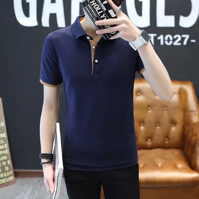 Men's Black Polo T-Shirt Collar Casual Summer - Image 7